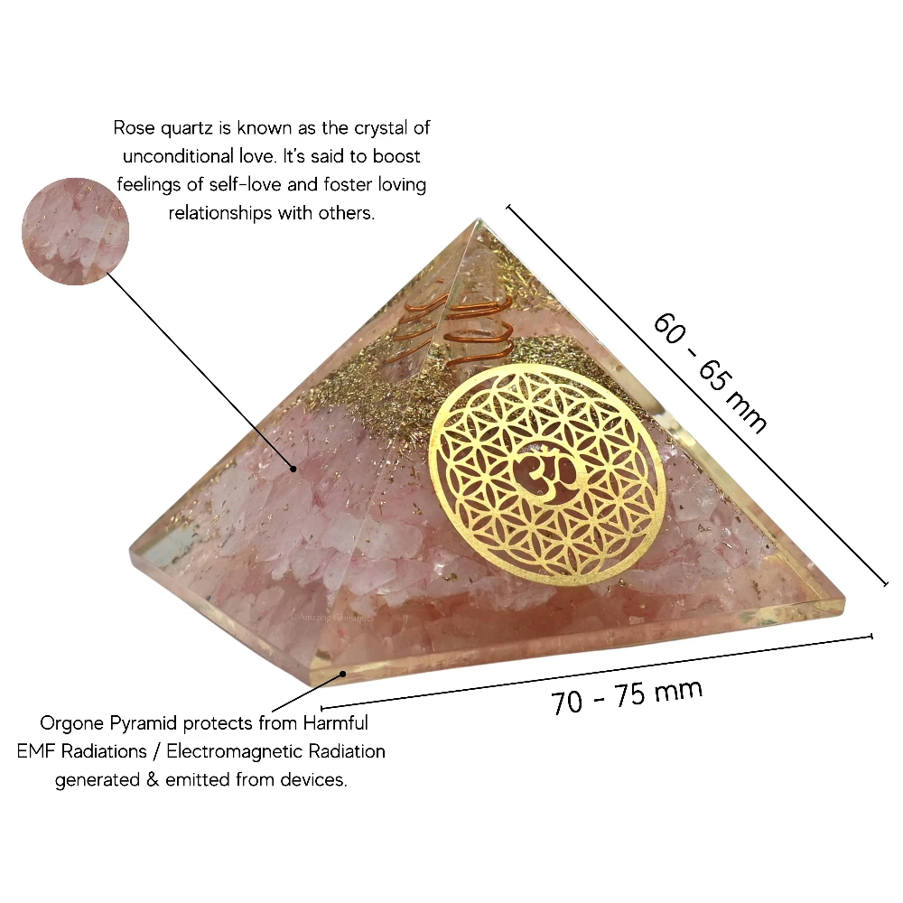 Rose Quartz Orgone Pyramid - OM Flower of Life