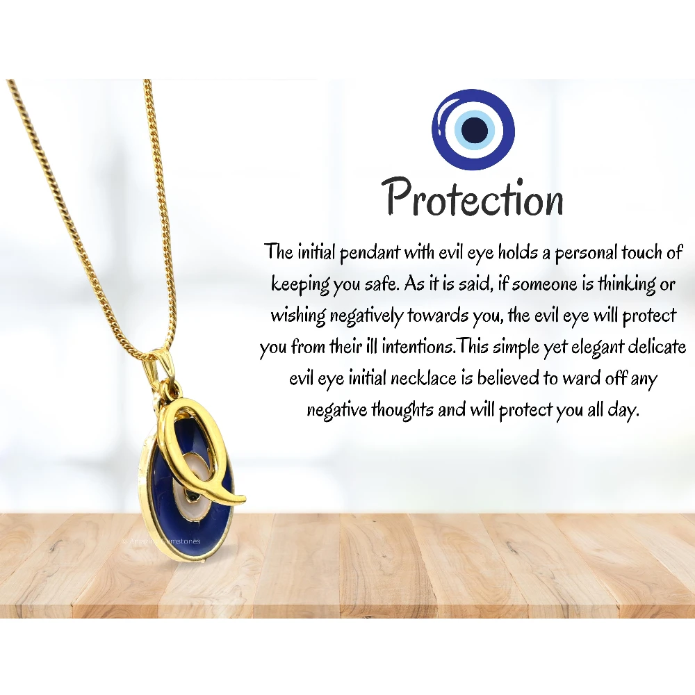Evil Eye Pendant Necklace with Q Initial
