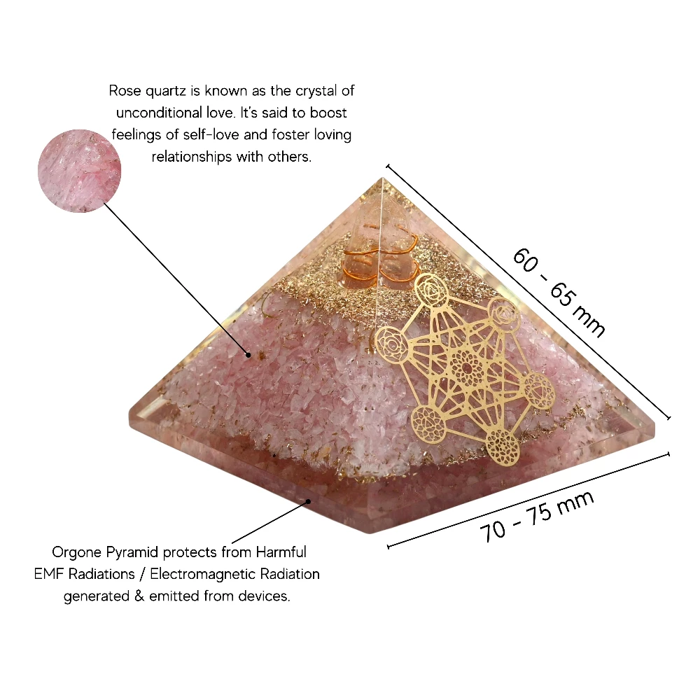 Rose Quartz Orgone Pyramid - Chakra Metatron Cube
