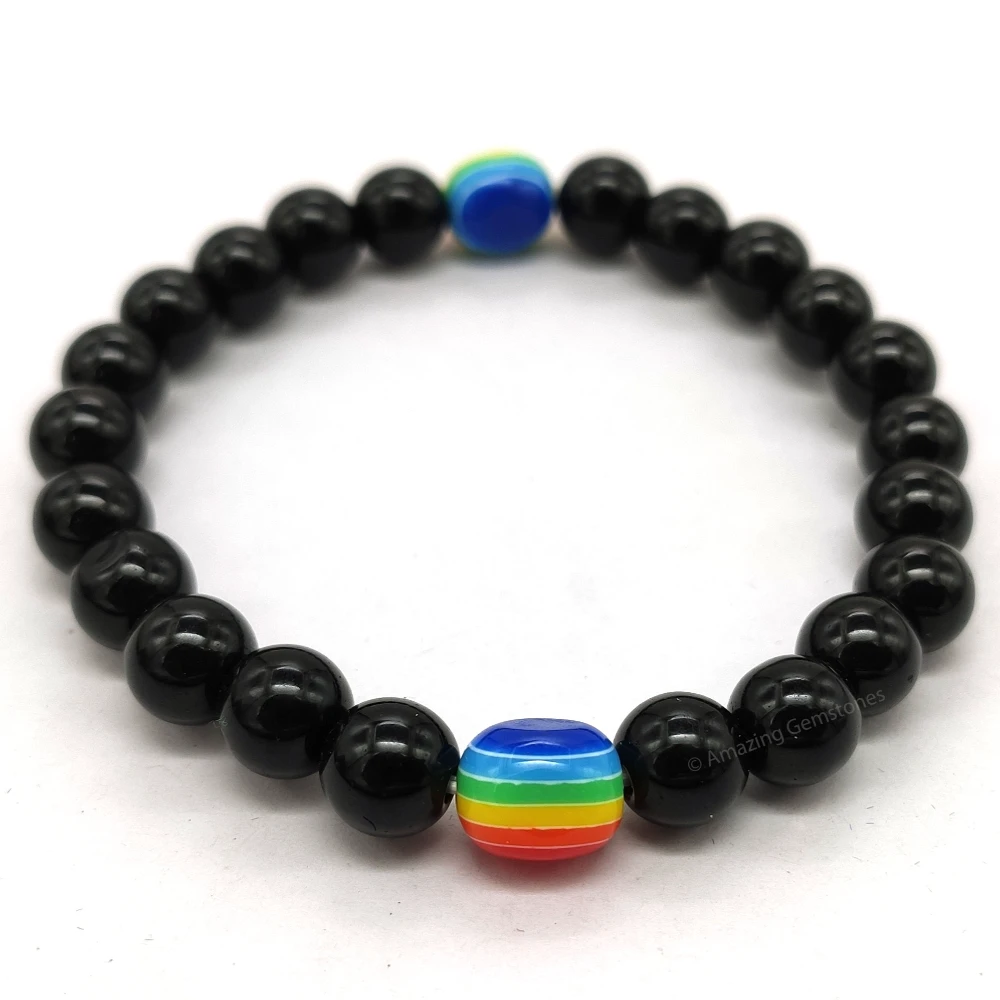 LGBTQ Pride and Black Obsidian Evil Eye Bracelet