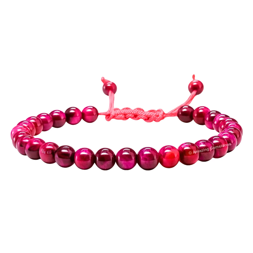 Pink Tiger Eye Healing Crystal Bracelets - 6mm Beads (Adjustable)