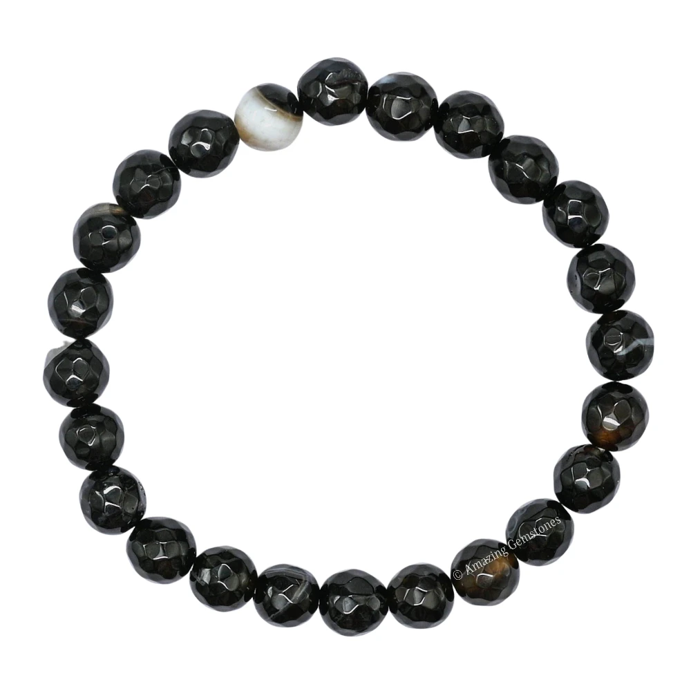 Black Bended Bracelet (Faceted) (Stretchable)