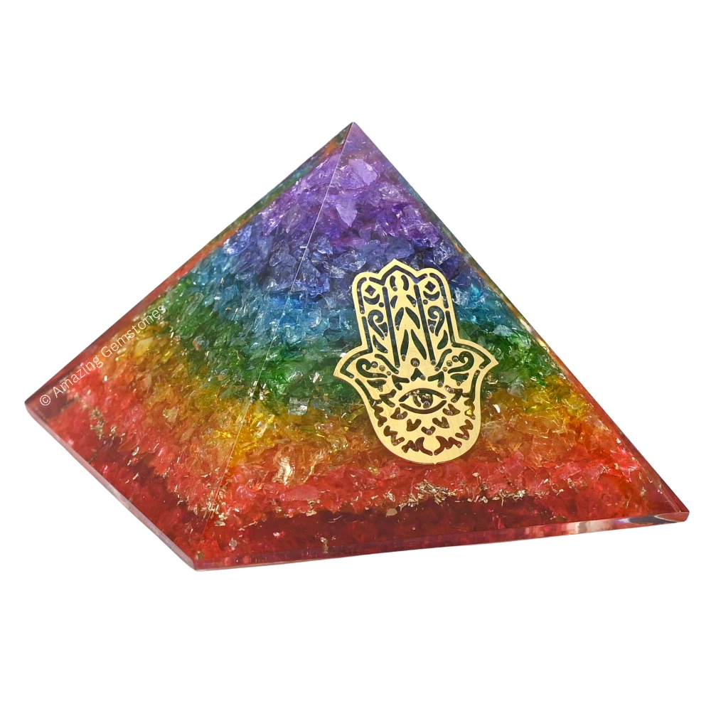 Chakra Onyx Orgone Pyramid - Big Hamsa
