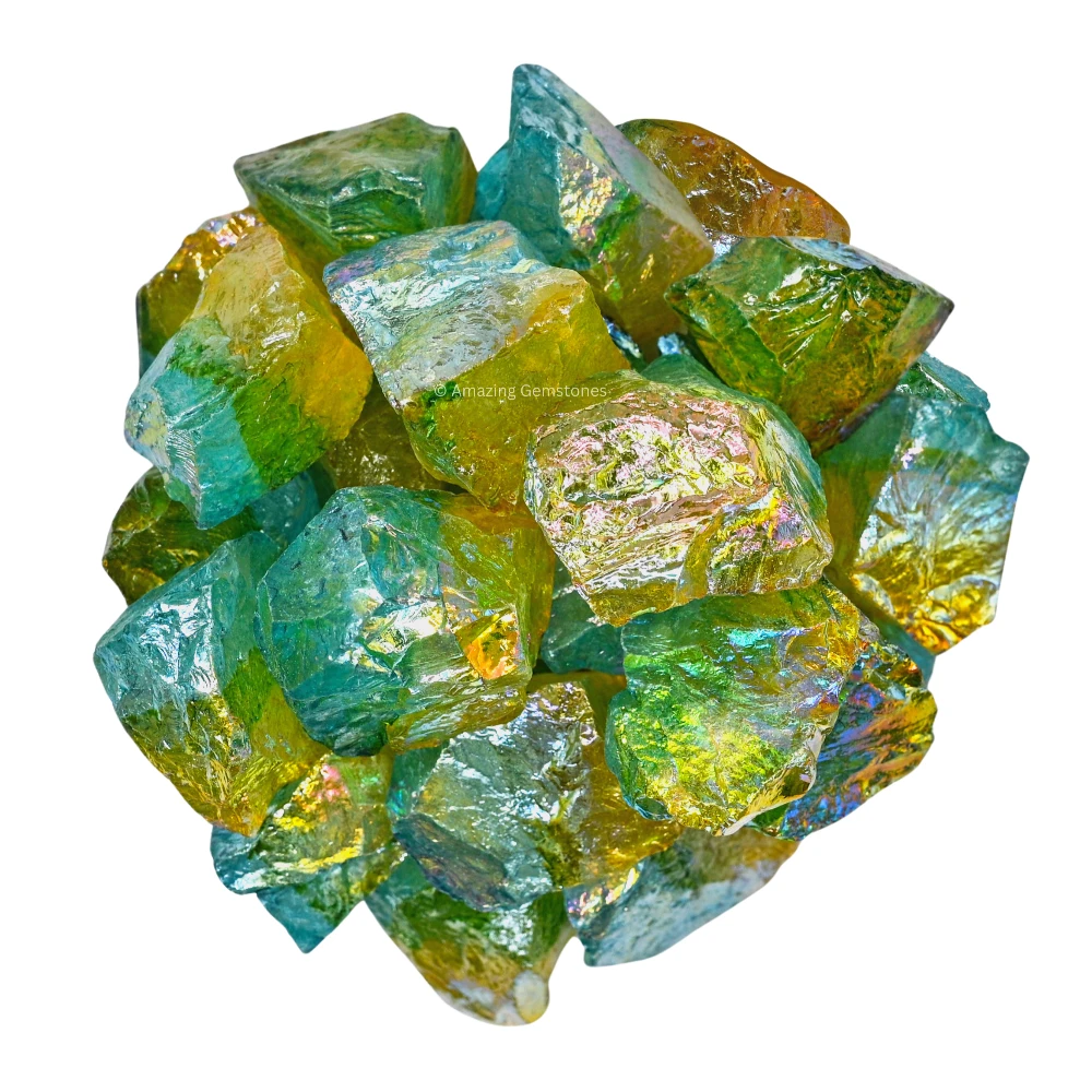Aqua Apple Tangerine Aura Quartz Raw Crystals (5 Pieces)