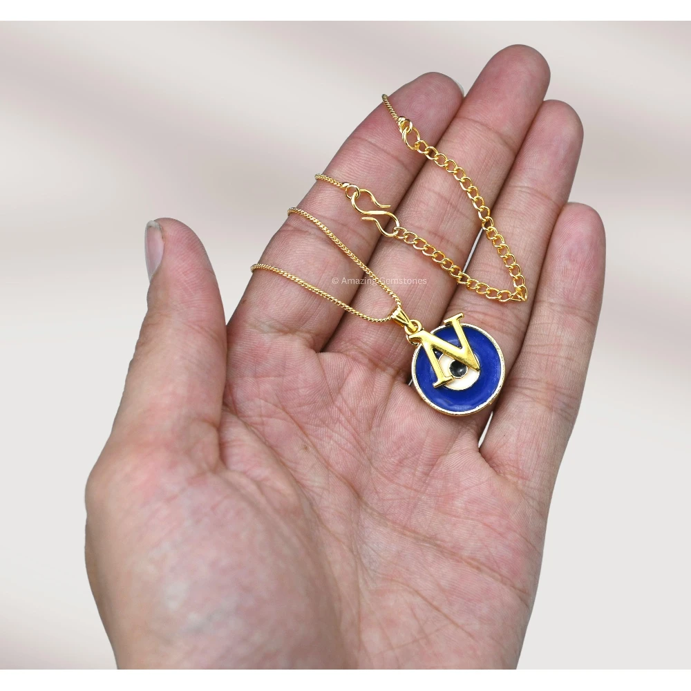Evil Eye Pendant Necklace with N Initial