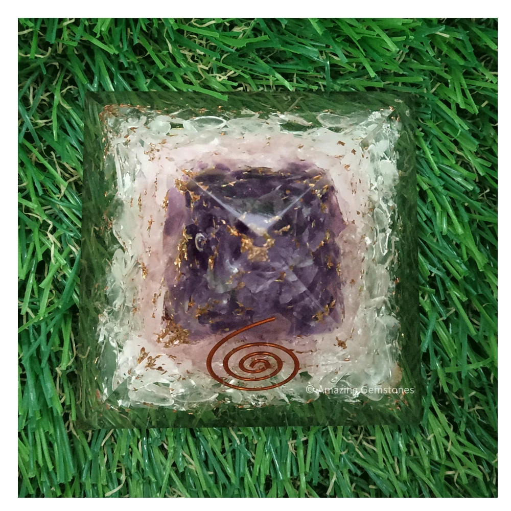Rose Quartz, Amethyst, Clear Quartz Orgone Pyramid