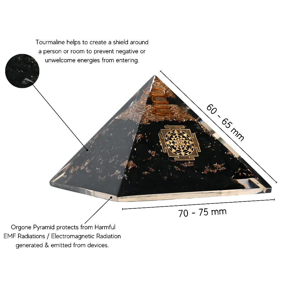 Black Tourmaline Orgone Pyramid - Sri Yantra