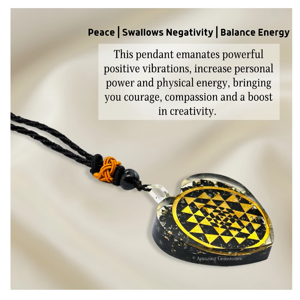 Shungite Necklace - Round Shriyantra (Heart)