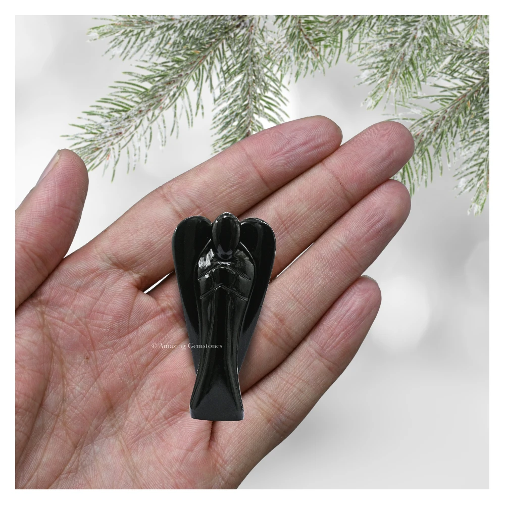 Black Agate Angel Figurine (1.5 Inch)