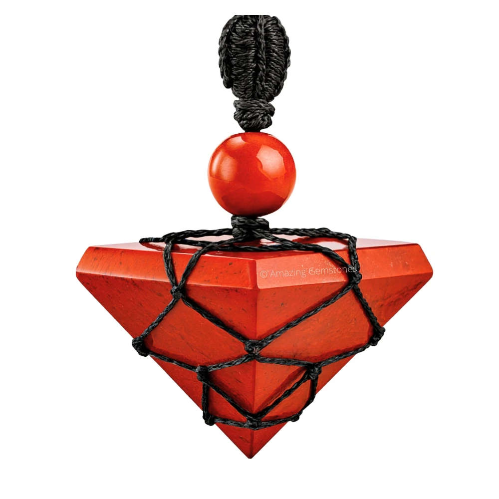 Red Jasper Pyramid Pendant Necklace (Macrame)