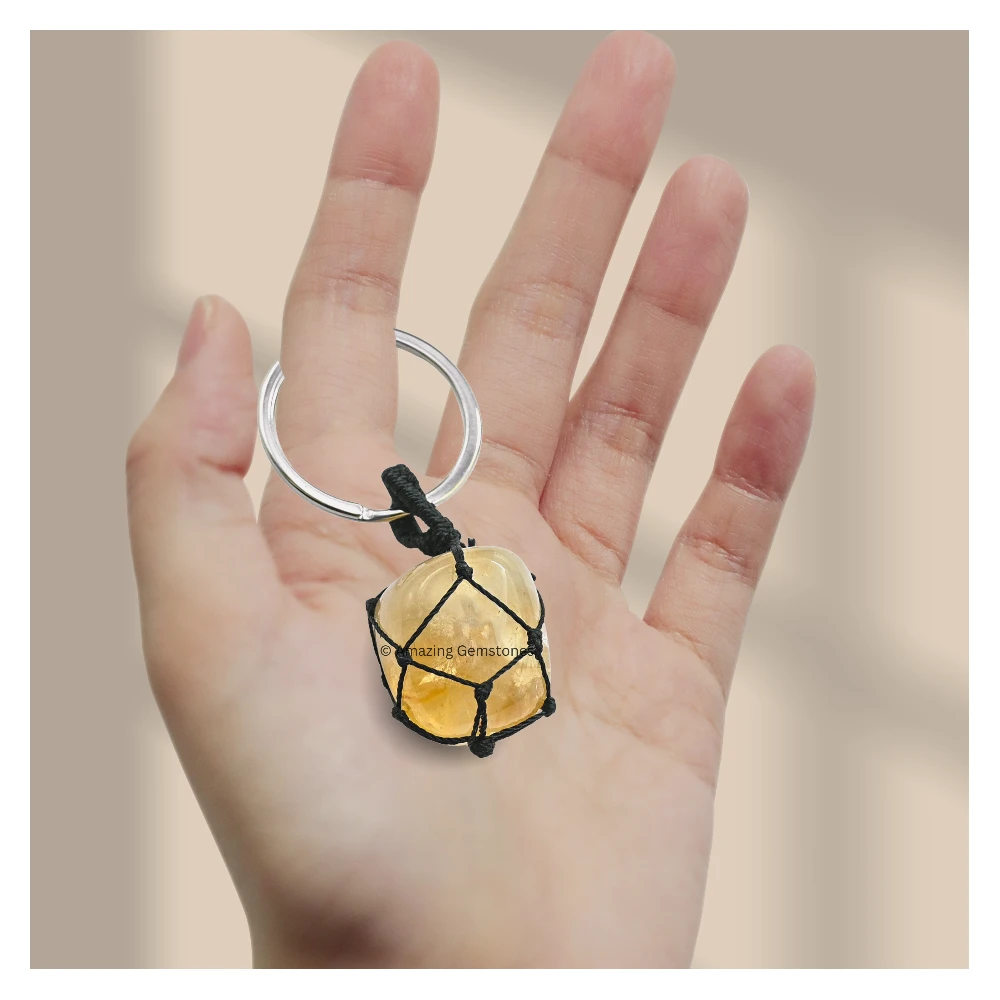 Citrine Keychain Keys Holder (Macrame Tumble)