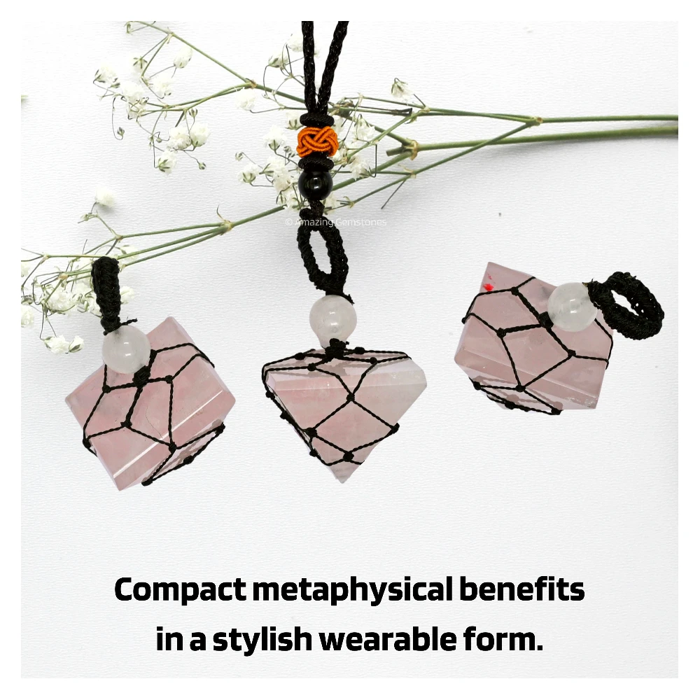 Rose Quartz Pyramid Pendant Necklace (Macrame)