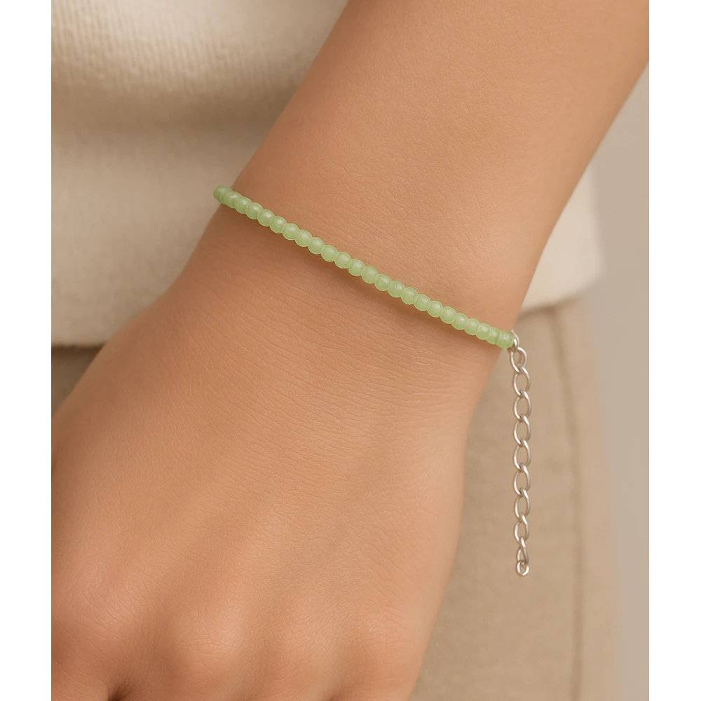 Green Amethyst Crystal Bracelet - 2mm Faceted Bead (Silver)