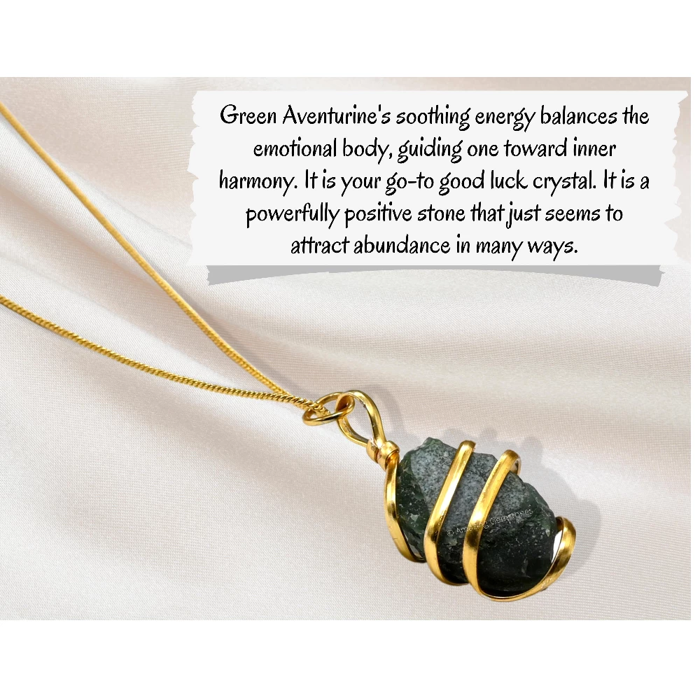 Green Aventurine Necklace - Raw Crystal (Gold)