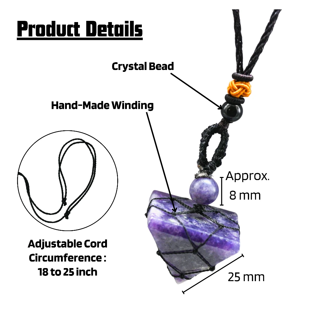 Lepidolite Pyramid Pendant Necklace (Macrame)