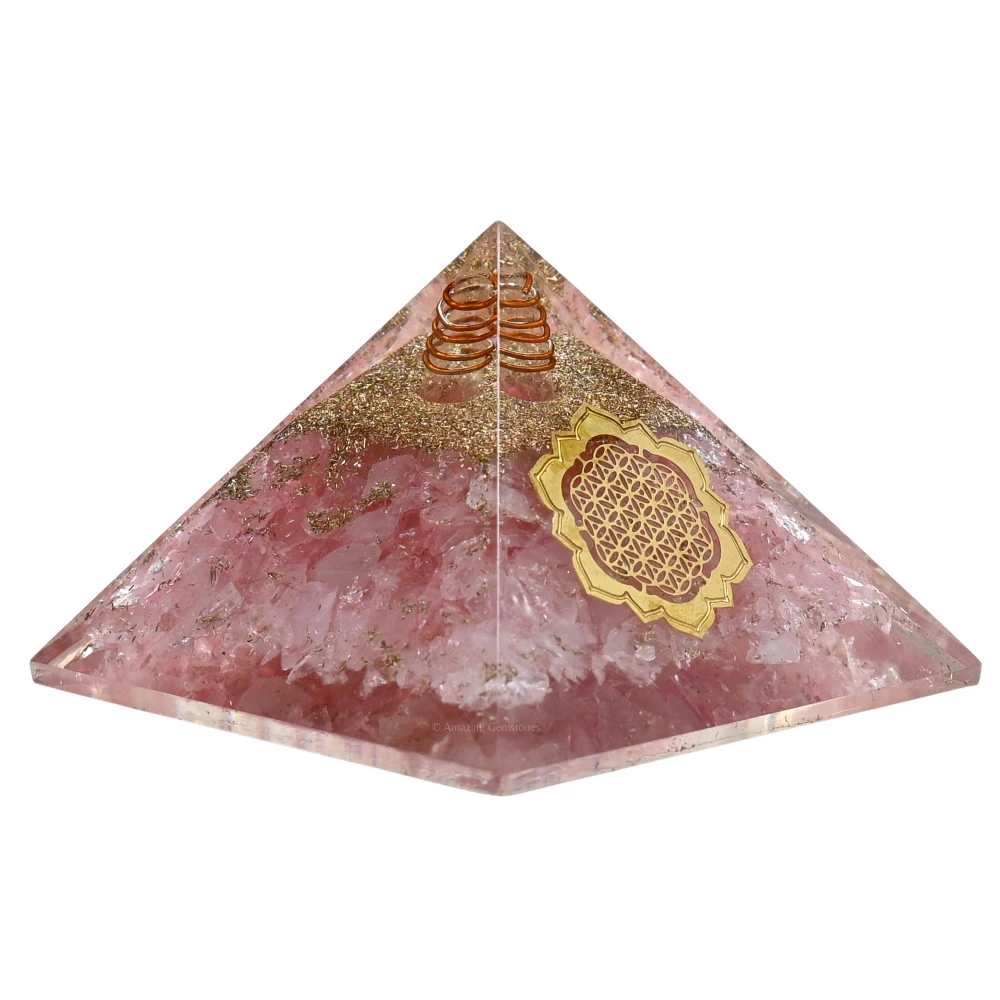 Rose Quartz Orgone Pyramid - Lotus Flower of Life