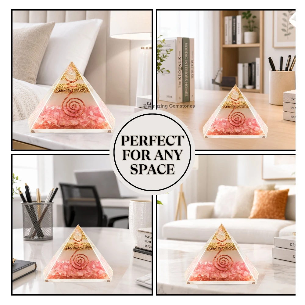 Rose Quartz Orgone Pyramid - Glow in Dark