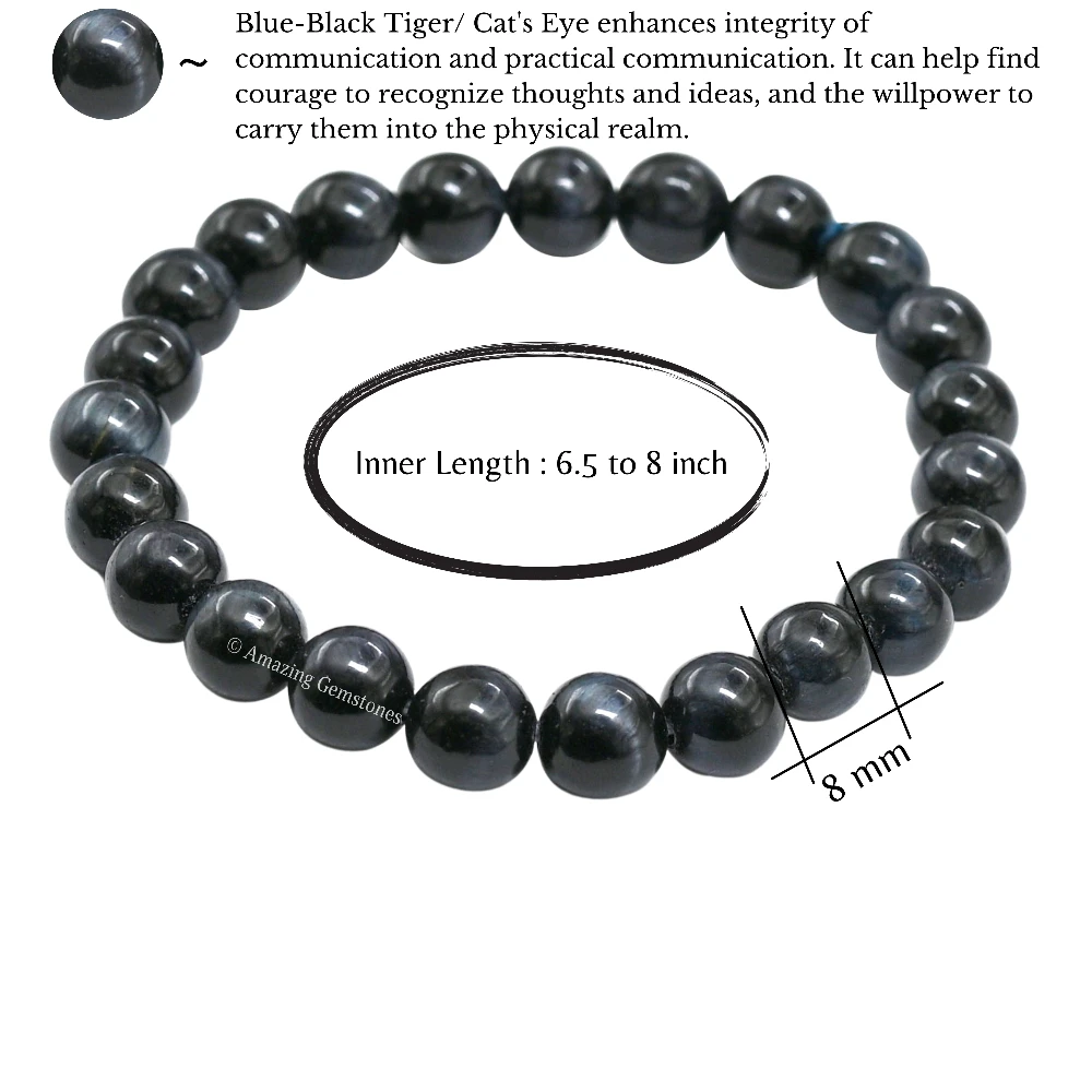 Blue And Black Tiger Eye Bracelet (Stretchable)