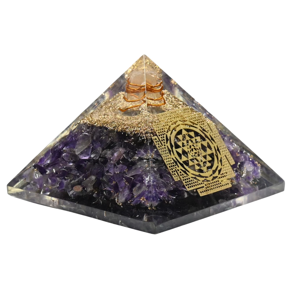 Amethyst Orgone Pyramid - Sri Yantra