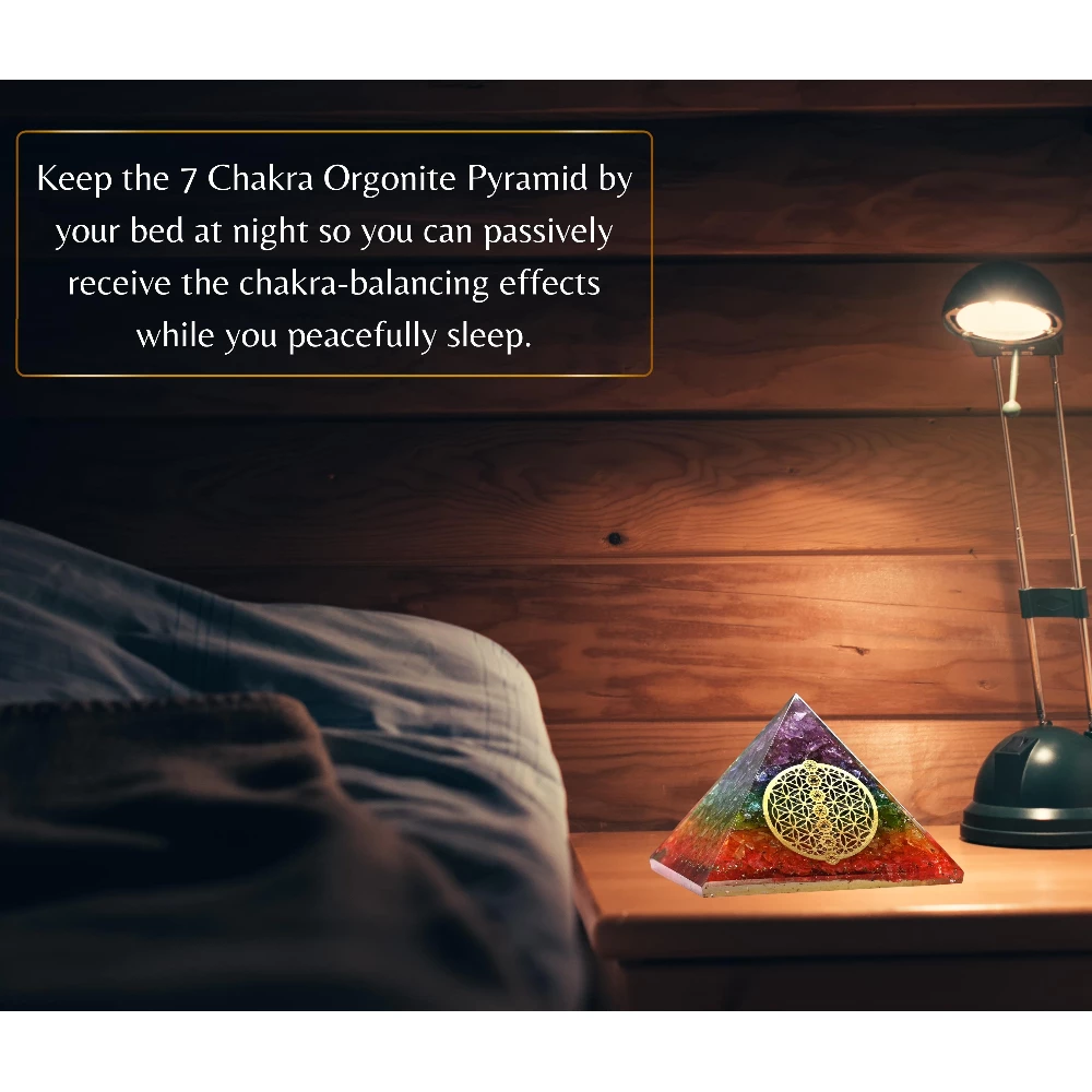 Chakra Onyx Orgone Pyramid - Chakra Flower of Life