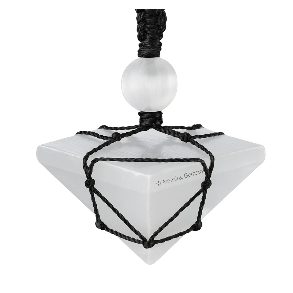 Selenite Pyramid Pendant Necklace (Macrame)