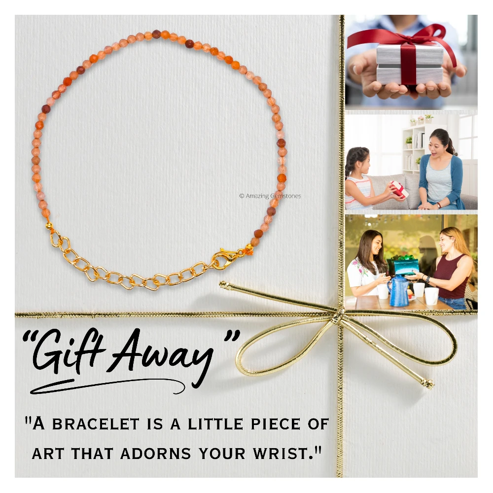 Orange Rutilated Quartz Crystal Bracelet - 2mm Faceted Bead (Gold)
