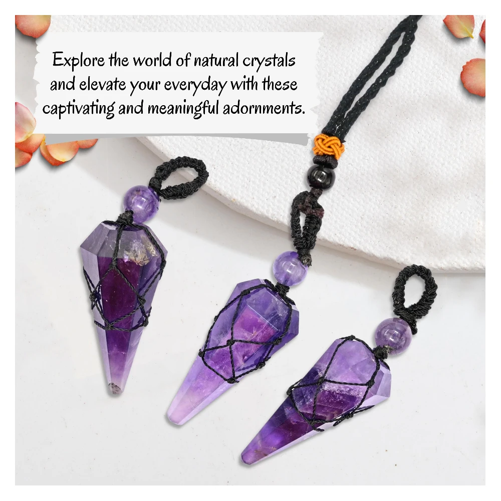 Amethyst Pendulum Pendant Necklace (Macrame)