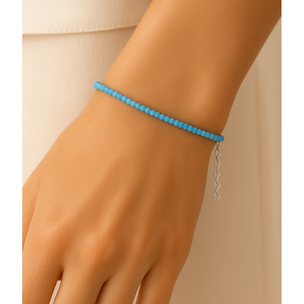 Aqua Chalcedony Crystal Bracelet - 2mm Faceted Bead (Silver)