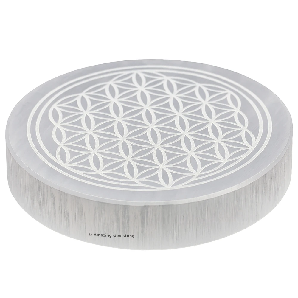 Selenite Charging Plate for Crystals - Flower of Life (4 Inch)