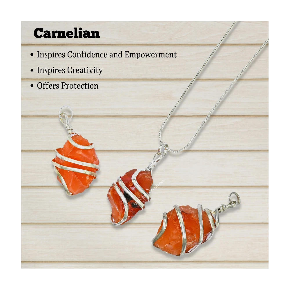 Carnelian Necklace - Spiral Raw Stone (Silver)