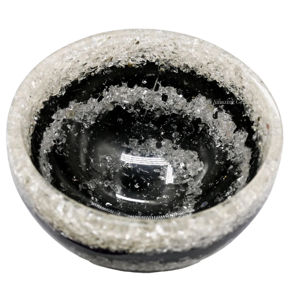 Black Tourmaline & Clear Quartz Layer Crystal Orgone Bowl (2 Inch)