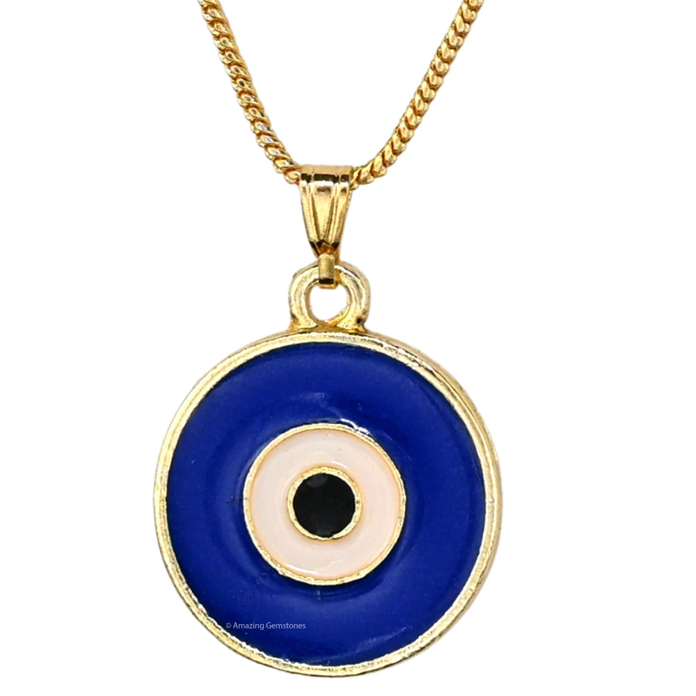 Blue Evil Eye Pendant - Round (Gold)