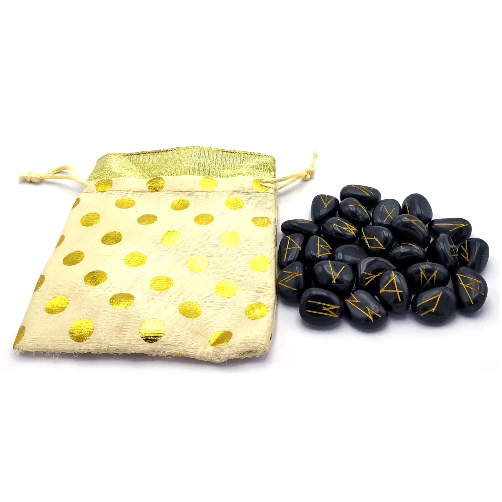 Black Agate Rune Stones Set