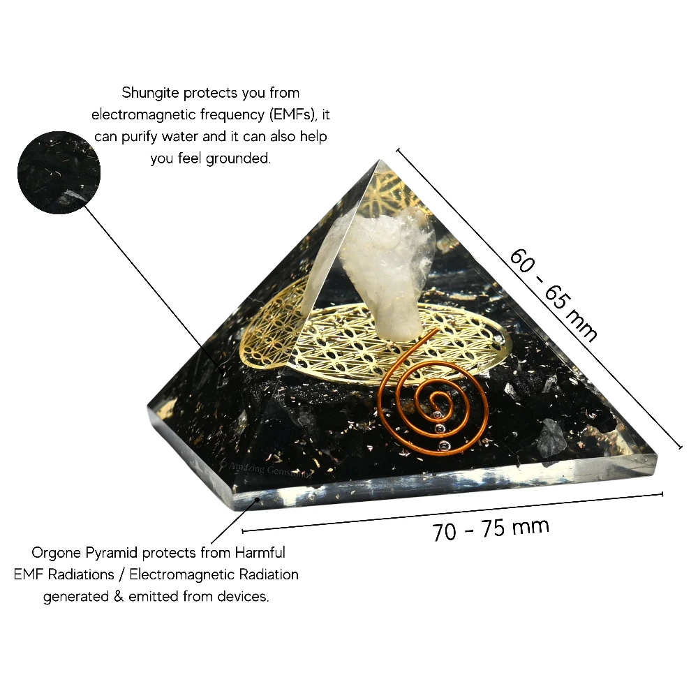 Shungite Orgone Pyramid - Flower of Life with Angel