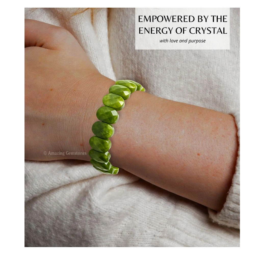 Green Jade Faceted Bracelet - Oval Stone