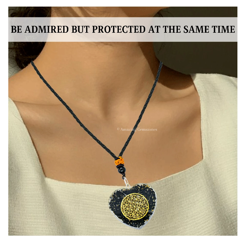 Shungite Necklace - Flower of Life (Heart)