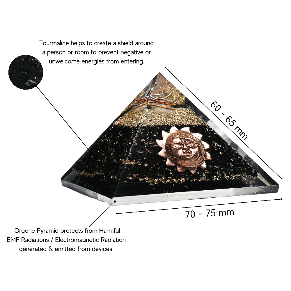 Black Tourmaline Orgone Pyramid - Sun Face