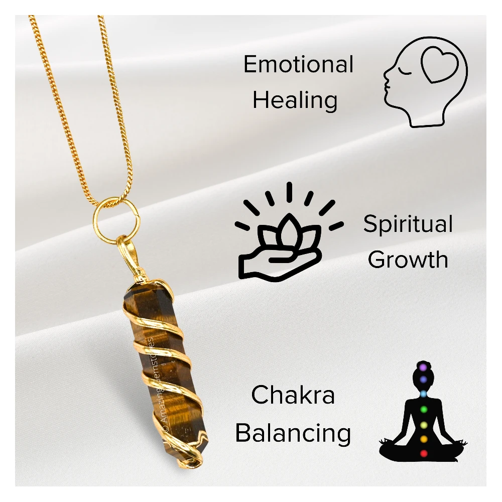Tiger Eye Necklace - Spiral Pencil Point (Gold)