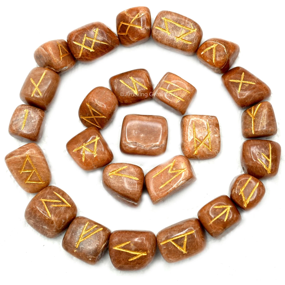Peach Moonstone Rune Stones Set