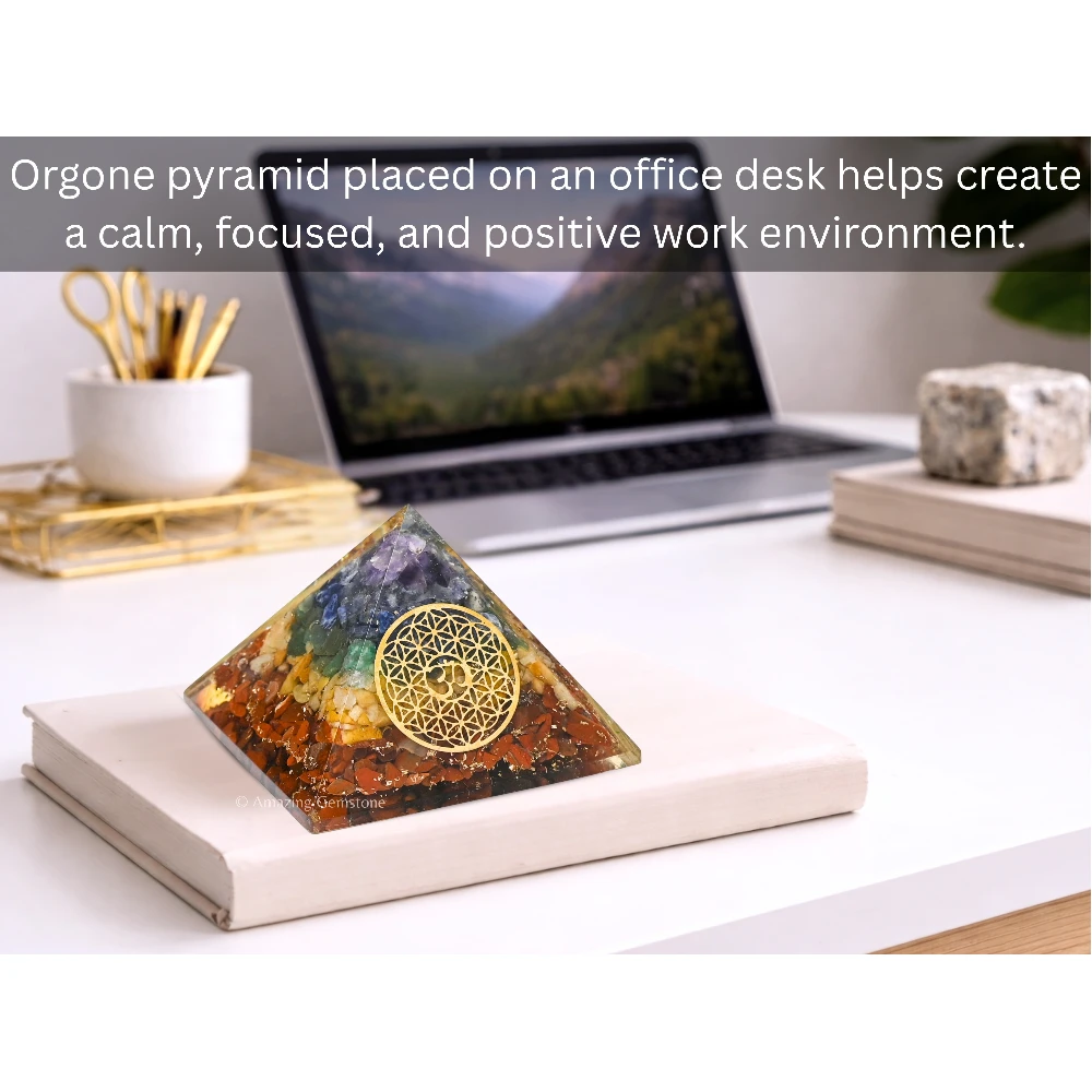 Natural Chakra Orgone Pyramid - OM Flower of Life