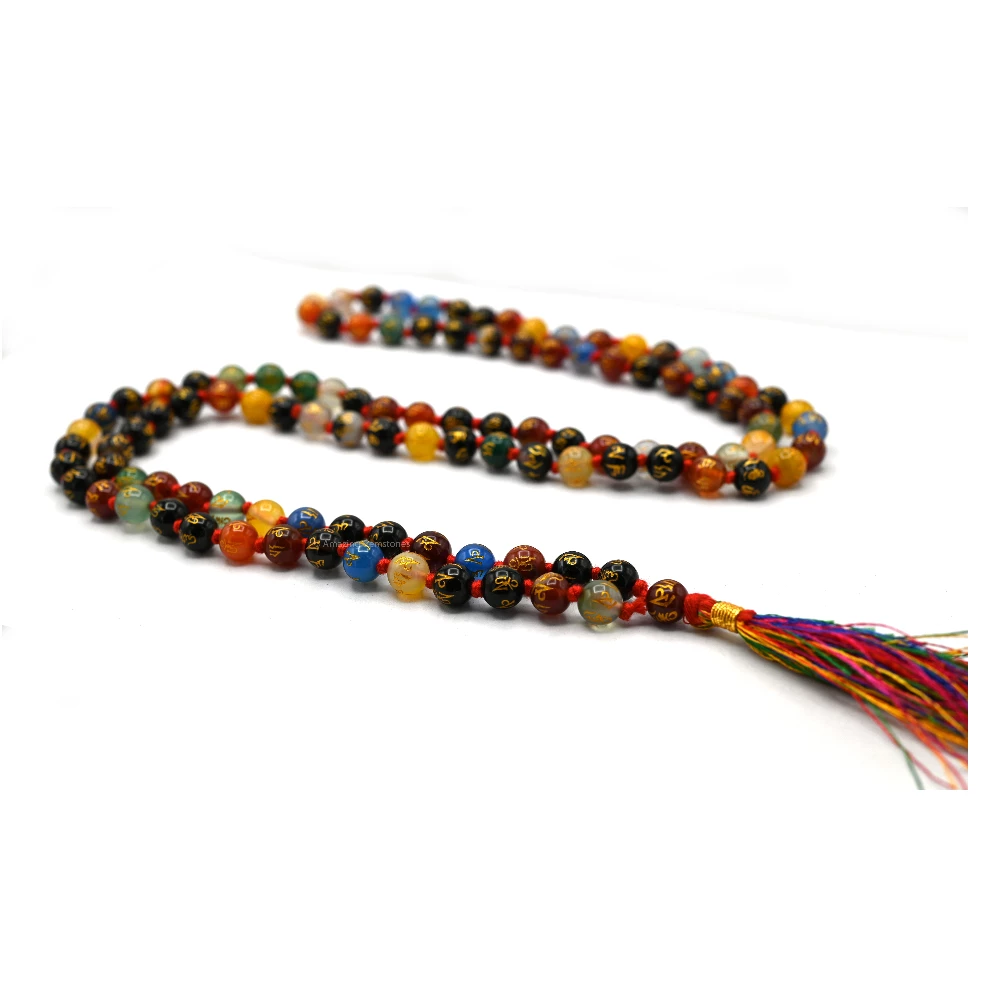 Multi Gemstone Mala (Om Mani Padme Hum) (Hand Knotted)
