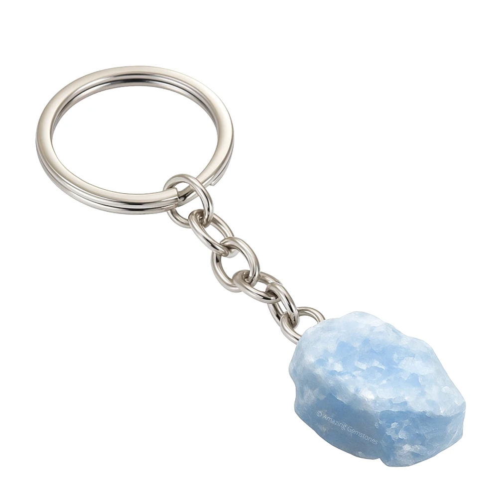 Blue Calcite Keychain Keys Holder (Raw)