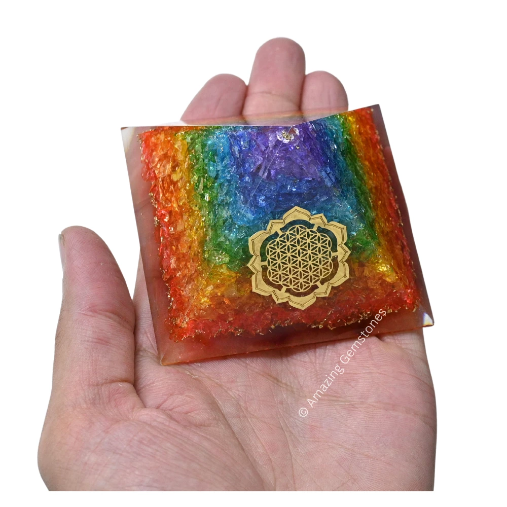 Chakra Onyx Orgone Pyramid - Lotus Flower of Life