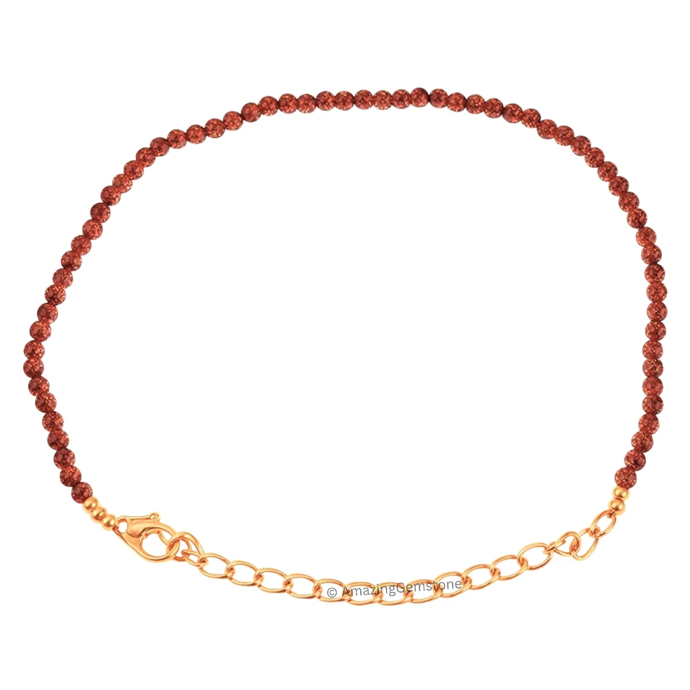Red Goldstone Crystal Bracelet - 2mm Faceted Bead (Gold)