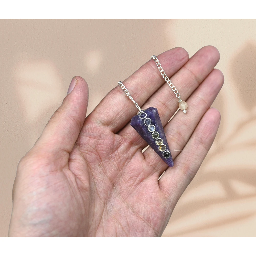 Lepidolite Chakra Crystal Pendulum
