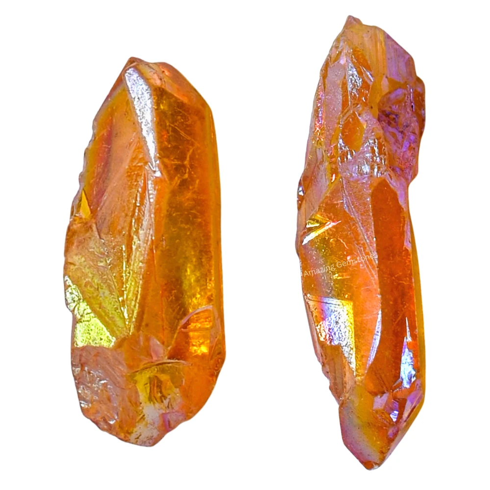 Tangerine Aura Quartz Raw Crystal Points (2 Pieces)