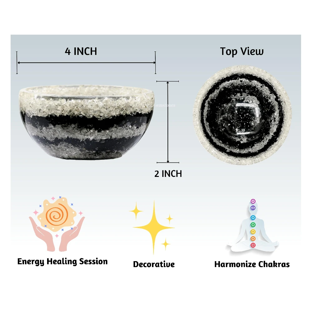Black Tourmaline & Clear Quartz Layer Crystal Orgone Bowl (4 Inch)