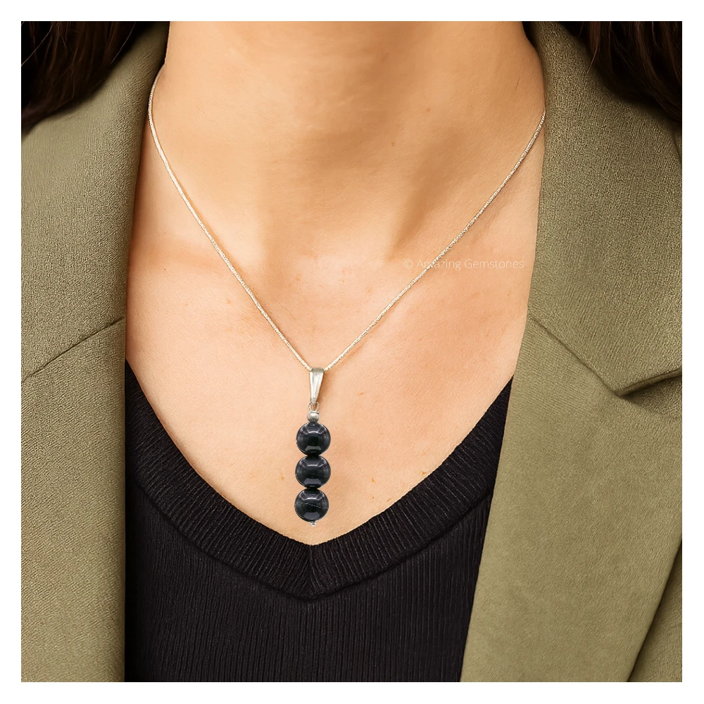 Black Sulemani Hakik Bead Pendant (Silver)