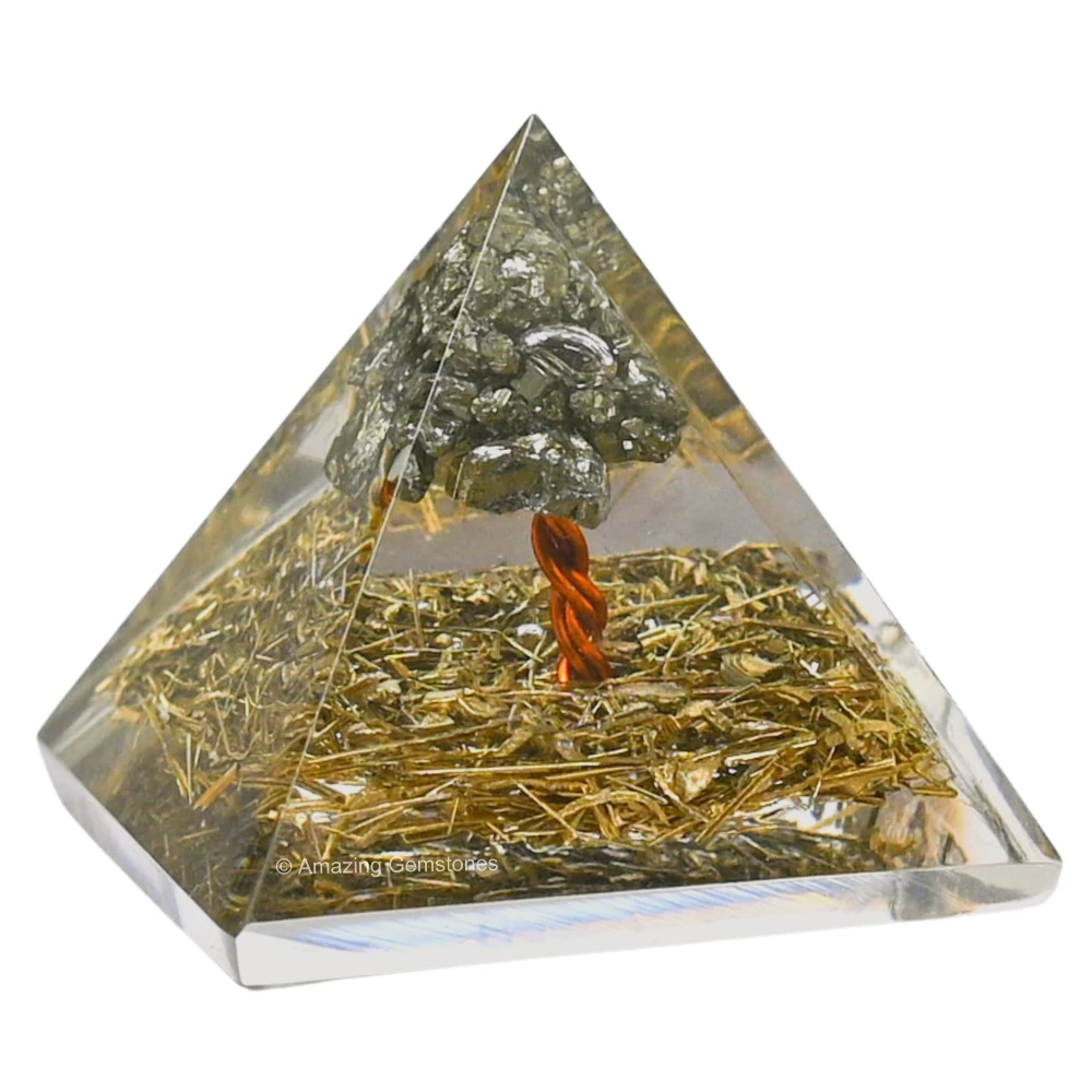 Copper Flakes with Pyrite Tree Orgone Pyramid - Mini
