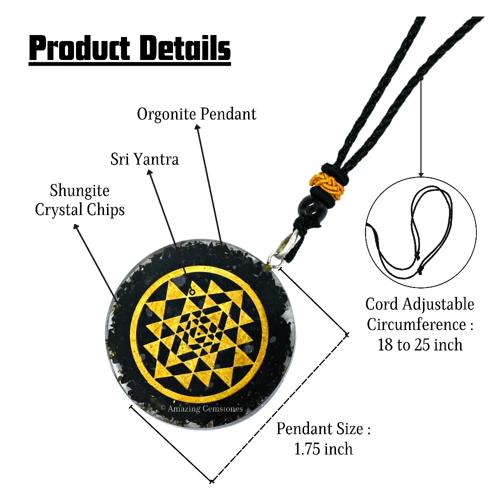 Shungite Necklace - Round Shriyantra